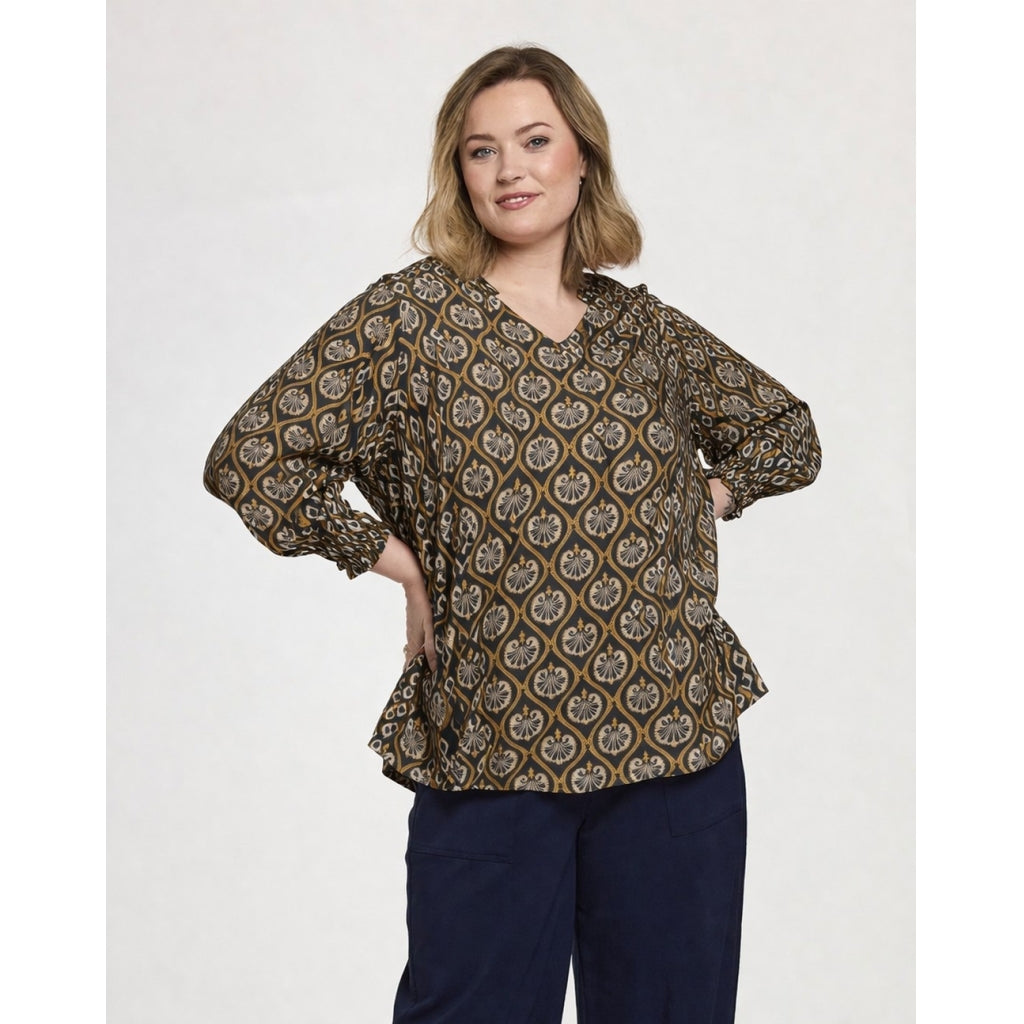 Gozzip Woman GAnnah Blouse Blouse Black with brown and sand pattern