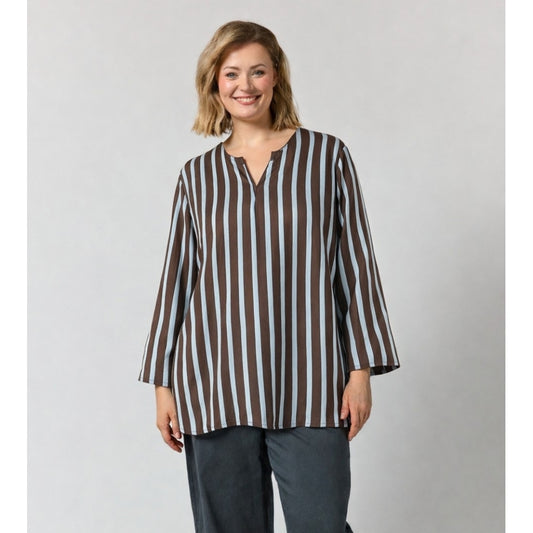 Gozzip Woman GElla Blouse Blouse Brown with blue stripes