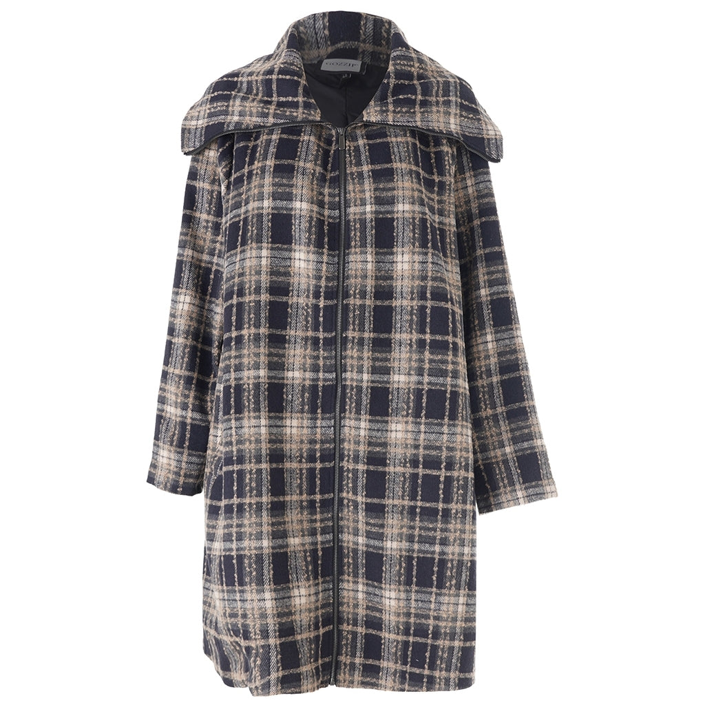 Gozzip Woman GGail Coat Coat Black with blue and mustard checks