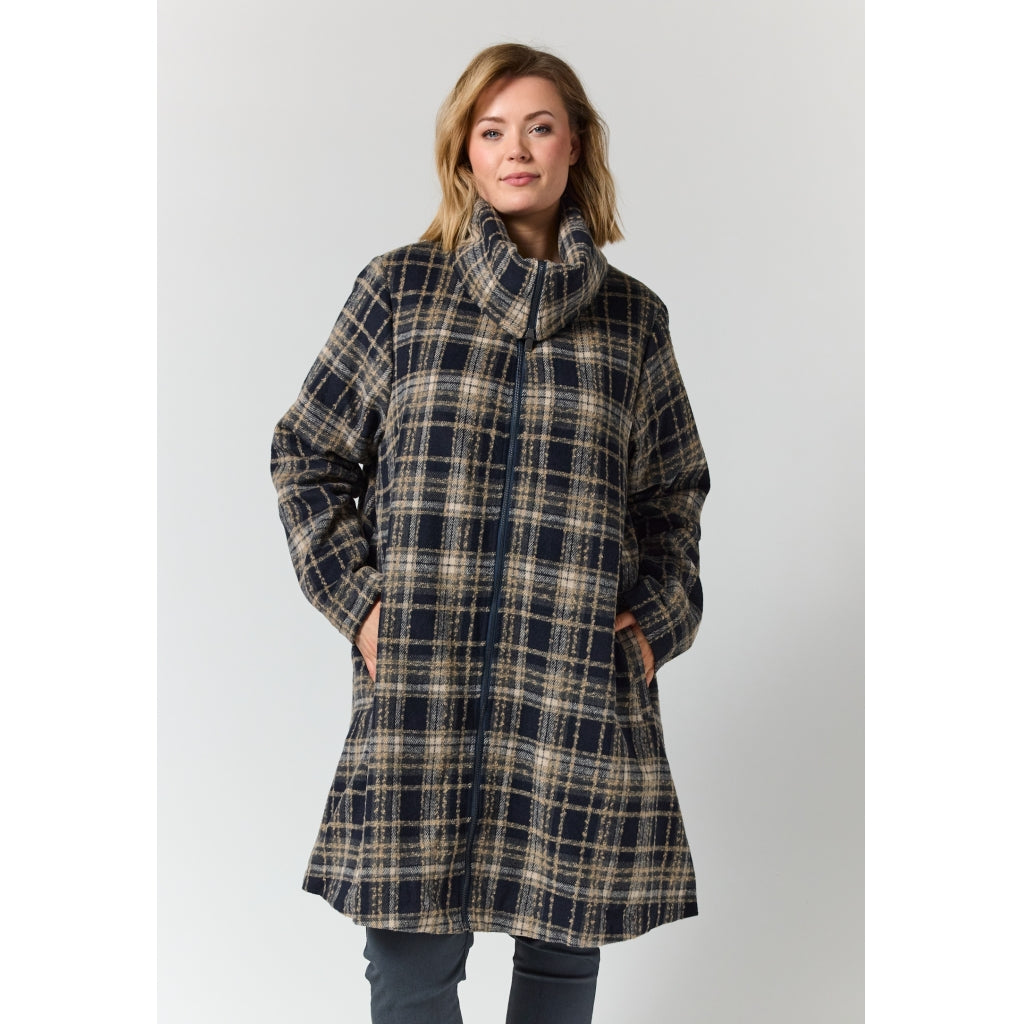 Gozzip Woman GGail Coat Coat Black with blue and mustard checks
