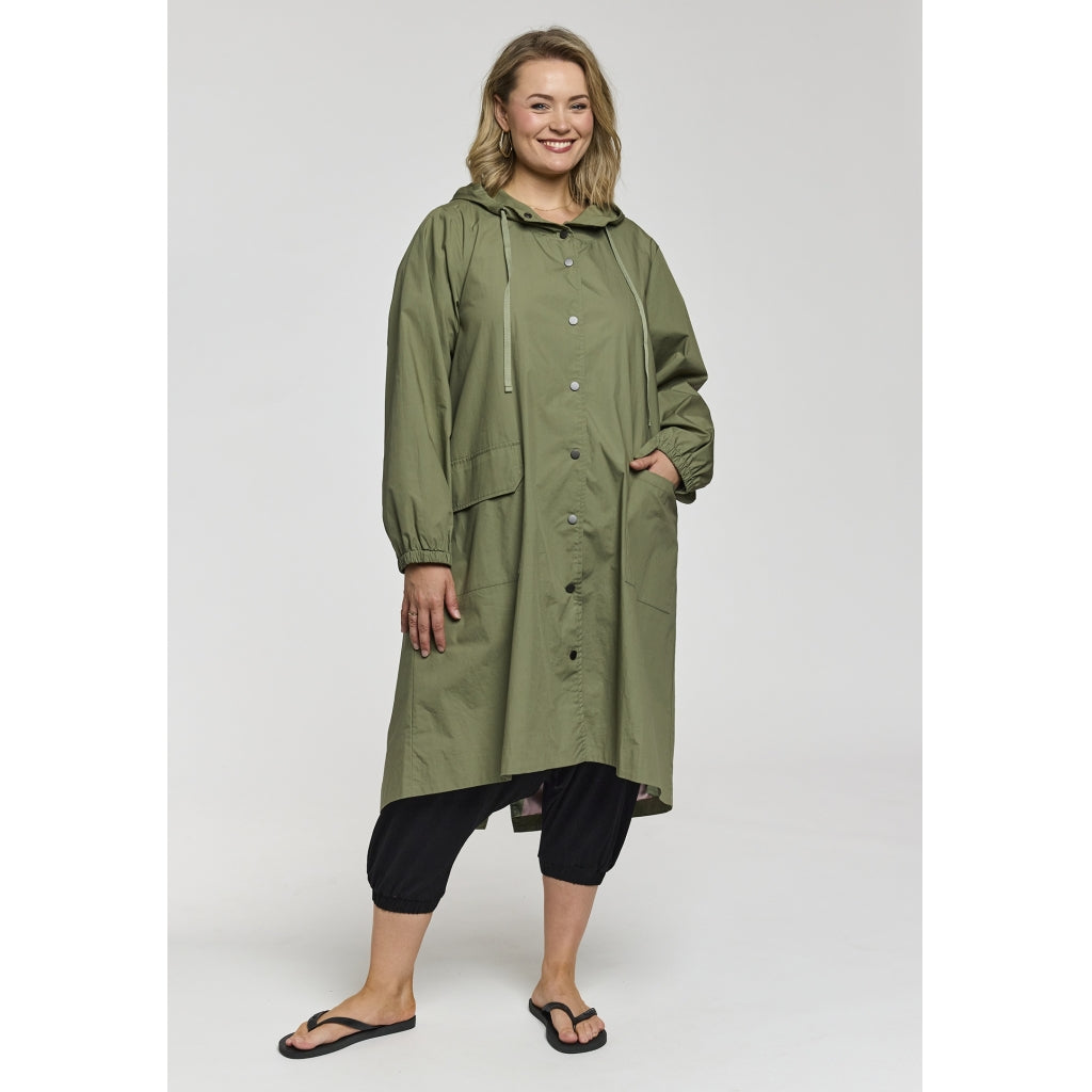 Gozzip Woman GLiss Long Trenchcoat Jacket Green with green/rose lining