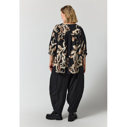 Gozzip Woman GMalou Blouse Blouse Black with offwhite brown leaves