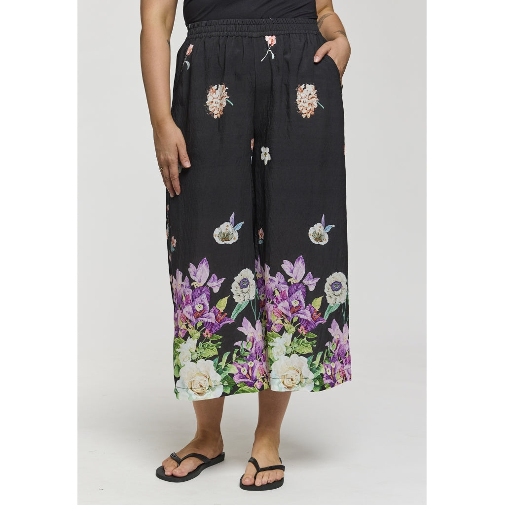 Gozzip Woman GMillie Wide Pants Pants Black with flower