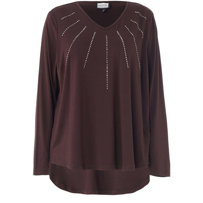 Gozzip Woman Gitte t-shirt with long sleeves with stones T-Shirt Brown