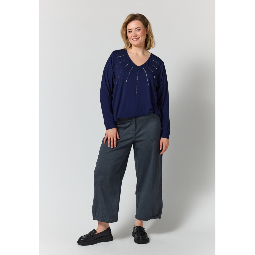 Gozzip Woman Gitte t-shirt with long sleeves with stones T-Shirt Navy