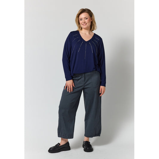 Gozzip Woman Gitte t-shirt with long sleeves with stones T-Shirt Navy
